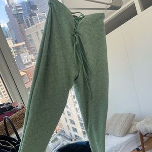 Oh Polly Lace up back trousers in green